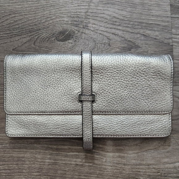 Annabel Ingall Silver Textured Leather Clutch Wallet - Picture 1 of 9